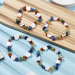 Chips de pierres précieuses naturelles et synthétiques mélangées et bracelet extensible en perles de coquillage&nbsp;BJEW-JB09897