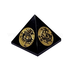 Pyramide d'obsidienne naturelle avec figurines de bêtes mythiques&nbsp;PW-WG94436-01