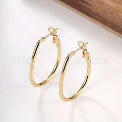 Elegantes pendientes de aro de acero inoxidable 201 con forma ovalada geométrica&nbsp;XV3579