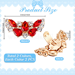 4 Stück Flügellegierung in 2 Farben mit Glas-Strassen und Schuhschnallenclips aus Eisen&nbsp;FIND-PH0027-96B