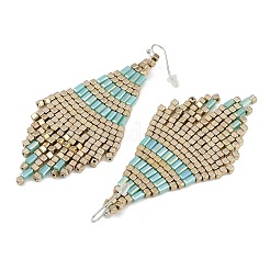 Orecchini con perline di semi boho e nappe a rombo&nbsp;EJEW-Z072-02B