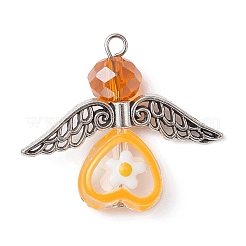 Coeur en verre avec pendentif ailes en alliage de style tibétain&nbsp;PALLOY-JF02261