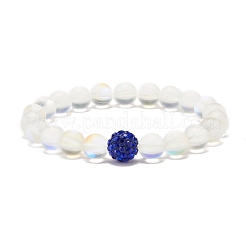 Bracelet extensible perles rondes en pierre de lune synthétique&nbsp;BJEW-JB07482