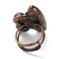 Pferdeauge & runde natürliche Amethyst & Labradorit verstellbare Ringe&nbsp;RJEW-A041-05R
