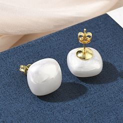 Boucles d'oreilles puces en laiton et plastique ABS imitation perle pour femmes&nbsp;PL-CBA760A-03B-G02