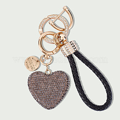 2 portachiavi e ciondolo in pelle PU e lega con strass intrecciati&nbsp;KEYC-CN0001-11E