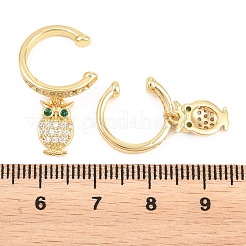 Eulen-Ohrringe aus Messing mit Mikropavé-Fassung und Zirkonia&nbsp;EJEW-Z164-01G