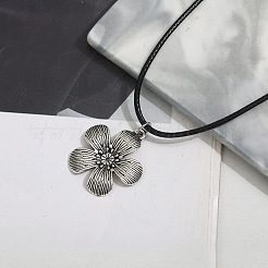 Blumenlegierung mit Kunstlederband-Anhänger-Halskette und Creolen-Sets&nbsp;FS-WGDD3CA-01