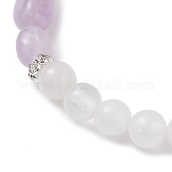 Braccialetti con perline di giada bianca naturale e ametista lavanda rotondi e a pepite per le donne&nbsp;BJEW-JB13146