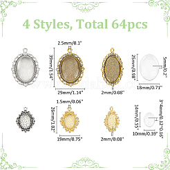 32 pz 4 stili ciondolo ovale in lega in stile tibetano con cabochon&nbsp;TIBEP-ME0001-03