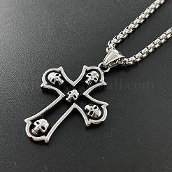 Totenkopf-Kreuz-Punk-Anhänger-Halsketten aus chirurgischem Edelstahl 316 für Männer&nbsp;OQ7768