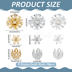 90 ensemble de 9 capuchons de perles en laiton de styles différents&nbsp;KK-ME0001-91