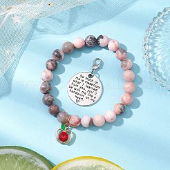 Bracelets en perles de jaspe zèbre rose naturel et breloques en forme de pomme&nbsp;SJEW-JS01307-02