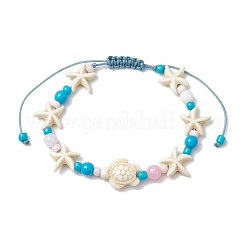 Set di braccialetti con perline intrecciate turchesi sintetiche 3 pz 3 stili stelle marine e tartarughe&nbsp;BJEW-JB10348