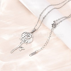 Halsketten mit Rosenblütenanhänger aus Edelstahl 304&nbsp;NJEW-K308-05C-P