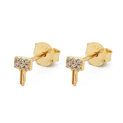 Orecchini a bottone in argento sterling con micro pavé di zirconi cubici trasparenti da donna&nbsp;EJEW-K307-03B-G