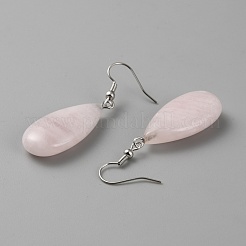 Orecchini pendenti a goccia in quarzo rosa naturale con perni in ferro d'acciaio da donna&nbsp;EJEW-WH0033-14A
