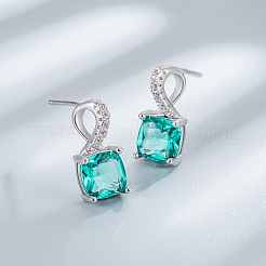 Quadratische rhodinierte 925 Sterling Silber Pavé Zirkonia Anhänger Halsketten & Ohrstecker Sets für Damen&nbsp;WG8F2D6-02