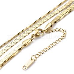 Collana a doppio strato con catene a spina di pesce e scatola in acciaio inossidabile 304 per uomo e donna&nbsp;NJEW-I117-01LG