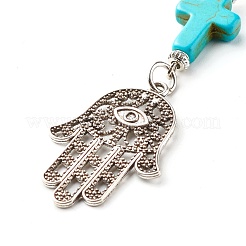 Perline di cristallo di quarzo naturale e portachiavi con perline turchesi sintetiche&nbsp;KEYC-JKC00267-05