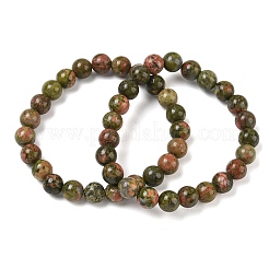 Braccialetti elasticizzati con perline rotonde di unakite naturale&nbsp;GG-CBA12F1-02A-07