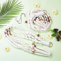 2 suspension pour plante en macramé fait main en polyester avec perles de bois&nbsp;AJEW-HS0001-47A