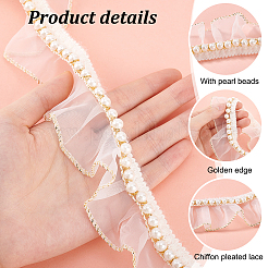 5 Yards Chiffon-Plissee-Spitzenband mit Plastikperlen&nbsp;OCOR-PH0004-05