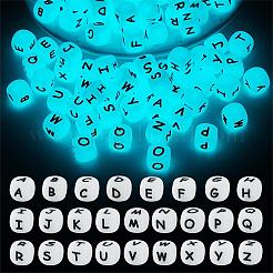 104 Stück Leuchtwürfel Silikonperlen Buchstabenquadrat Würfel Alphabetperlen mit 2 mm Lochabstandshalter lose Buchstabenperlen für die Schmuckherstellung von Armbändern&nbsp;JX439A