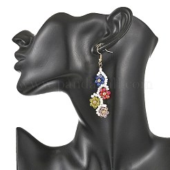 Boucles d'oreilles pendantes en verre et perles de rocaille en forme de fleur&nbsp;EJEW-MZ00773