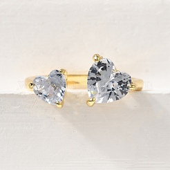 Manschettenringe aus Messing mit Mikropavé-Zirkonia für Damen&nbsp;RJEW-F181-10G-01