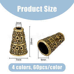 240 pieza de cono de cuentas de aleación de estilo tibetano de 4 colores&nbsp;FIND-DC0003-89