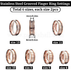 12 Stück 6 Größen 304 Edelstahl geriffelte Fingerringfassungen&nbsp;RJEW-SC0001-04