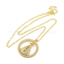 Messing-Mikropavé-Halsketten mit klaren kubischen Zirkonia Nossa Senhora Aparecida-Anhängern für Damen&nbsp;NJEW-S430-02G-03