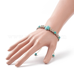 Bracciale con perline intrecciate rotonde in tartaruga sintetica turchese (tinta) e ottone&nbsp;BJEW-TA00189-01