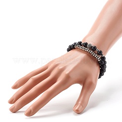 Set di bracciali elastici in pietra nera sintetica ed ematite sintetica a energia energetica per uomo donna&nbsp;BJEW-JB06793