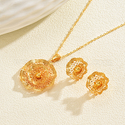 Hohle Vintage-Ohrstecker und Anhänger-Sets aus Messingblumen für Damen&nbsp;SA8016