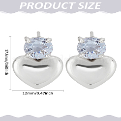 1 par de pendientes con forma de corazón de latón con micro pavé de circonita cúbica transparente&nbsp;EJEW-LP0004-98P