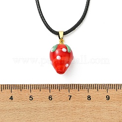 Colgante de fruta hecho a mano con vidrio soplado y collar de cordón encerado negro&nbsp;NJEW-JN06332