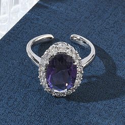 Bagues ouvertes en laiton avec micro pavé de zircones cubiques pour femmes&nbsp;RJEW-L343-17P