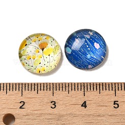 Flatback halbrunde Insekten- und Pflanzenmuster-Glaskuppel-Cabochons&nbsp;GGLA-R026-14mm-16