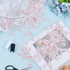 2 pièce d'ornements de broderie en polyester avec perles et fleurs 3D&nbsp;DIY-CY0003-64B