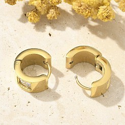 Boucles d'oreilles créoles en acier inoxydable 304 micro pavées de zircones cubiques transparentes&nbsp;EJEW-C096-55G