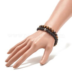 Ensemble de bracelets extensibles en pierre de lave et œil de tigre naturel 2pcs 2 styles&nbsp;BJEW-JB08193-04