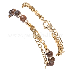2 Stück 2 Stile runde Armbänder aus natürlichem Tigerauge und synthetischen Hämatitperlen und 304 Edelstahl-Kabelkettenarmbänder für Frauen&nbsp;BJEW-JB12800-01