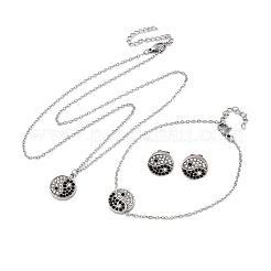 Yin-Yang 304 Edelstahl Strass Anhänger Halsketten & Armbänder & Ohrstecker Sets für Frauen&nbsp;SJEW-C004-17P