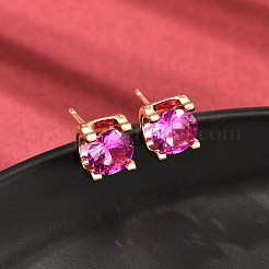 Quadratische Ohrstecker aus Messing mit Mikropavé und Zirkonia&nbsp;EJEW-D318-03KCG-B