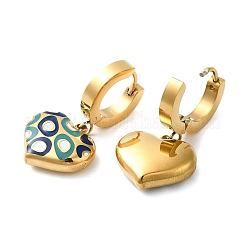 Boucles d'oreilles créoles pendantes en forme de cœur en acier inoxydable 304 avec placage ionique (IP) et émail&nbsp;STAS-D089-07G