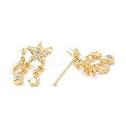 Orecchini pendenti con luna e stella in zirconi chiari&nbsp;EJEW-K090-01G