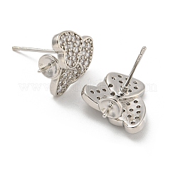 Orecchini a bottone in ottone con micro pavé di zirconi cubici trasparenti&nbsp;KK-T072-12P