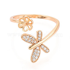 Schmetterling Messing Micro Pave klare Zirkonia Manschettenring-Einstellungen&nbsp;KK-T076-31G